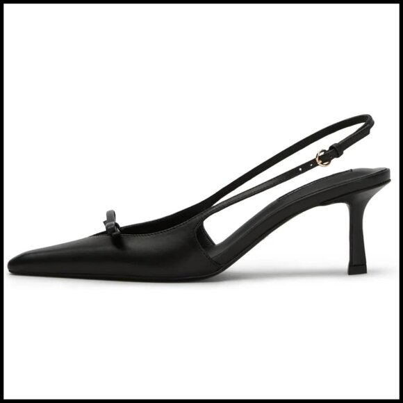 Shoes - Slingback Kitten Heels Pointed Toe Pumps Elegant Bow Wedding Party Shoes